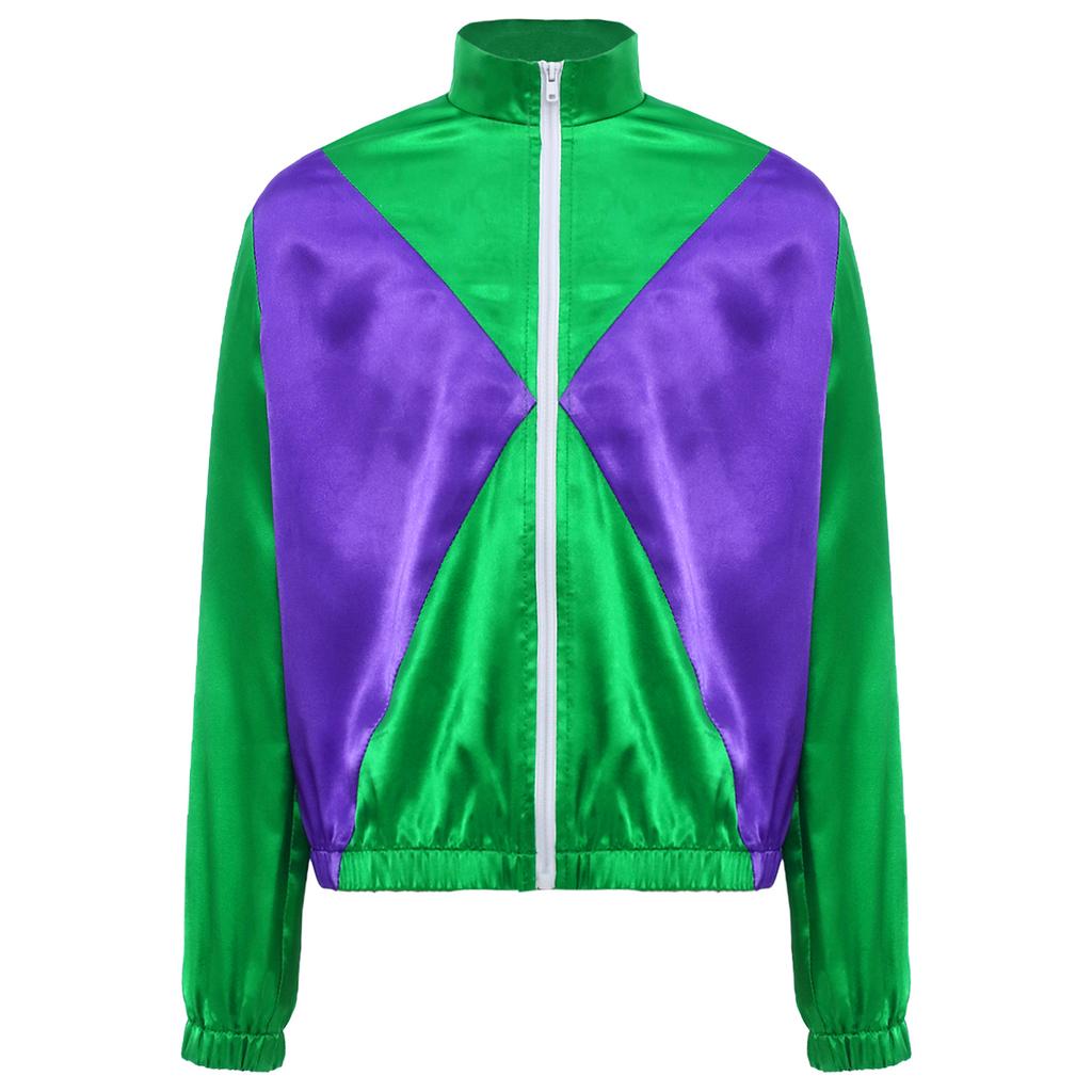 Kids Horse Rider Costume Color Block Mock Neck Zip Up Top Equestrian Training Competition Long Sleeve Outwear