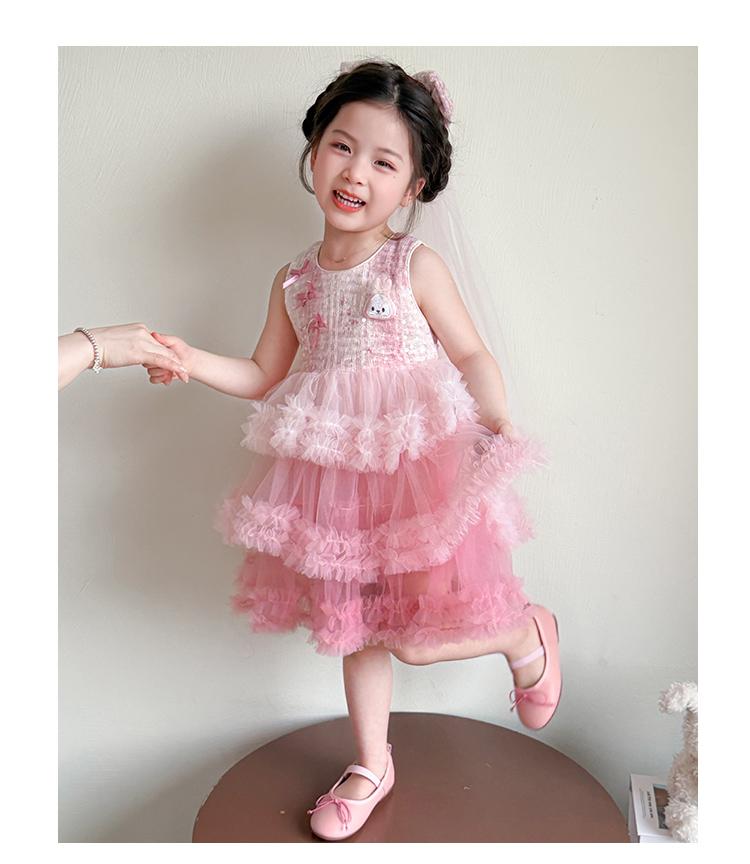 Girl's Rabbit Bow Cake Skirt Summer 2026 New Collection Sweet Mesh Sleeveless Dress Princess Dress for Baby Girls