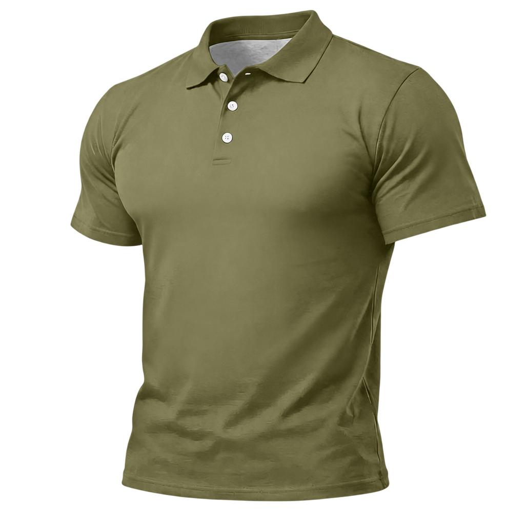 Men's Short Sleeve Polo Shirt Classic Fit Button Down Collar Casual Lightweight Breathable Fabric Summer Top