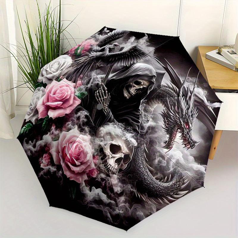 1pc Gothic Death with Roses and Dragon Umbrella with Plastic Handle,Suitable for All Seasons Home Travel Outdoor UmbrellaB1876