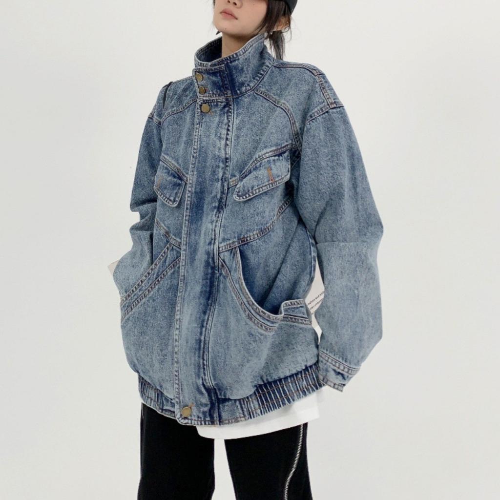 Spring and Autumn Retro Design Cowboy Jacket Long Sleeve Personalized Outdated Loose Coat