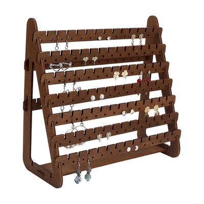 1pc 9-Tier Wood Jewelry Earring Display Stands Dangle Earring Jewelry Organizer Holder Rectangle Coconut Brown 11.2x27.8x25.3cm