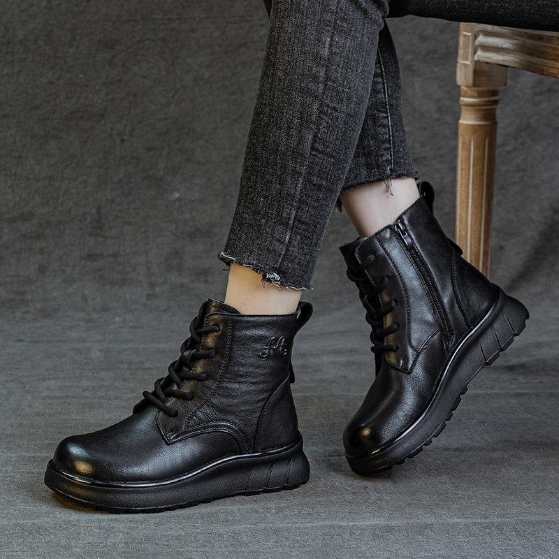 Autumn and Winter New Martin Boots Women's Leather Leather Boots High-top Thick-soled Autumn Boots British Style Short Women's Cotton Shoes