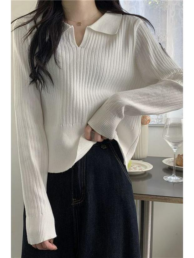 Women's Polo Collar Knitted Base Shirt, Autumn/Winter 2025, New Design Niche Loose Long Sleeve Sweater Top