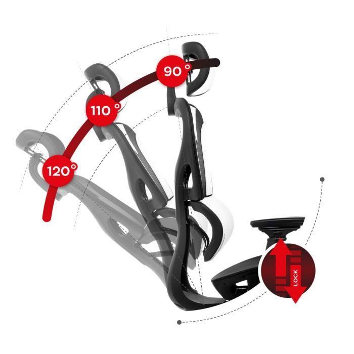 Chaise de jeu ergonomique HUZARO Combat 8.0 blanc - Hauteur et accoudoirs réglables - Support lombaire - Têtière