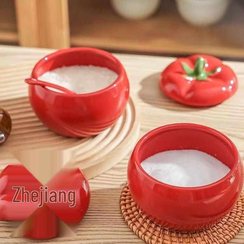 ZISIZ Tomato Shaped Ceramic Seasoning Jar Set