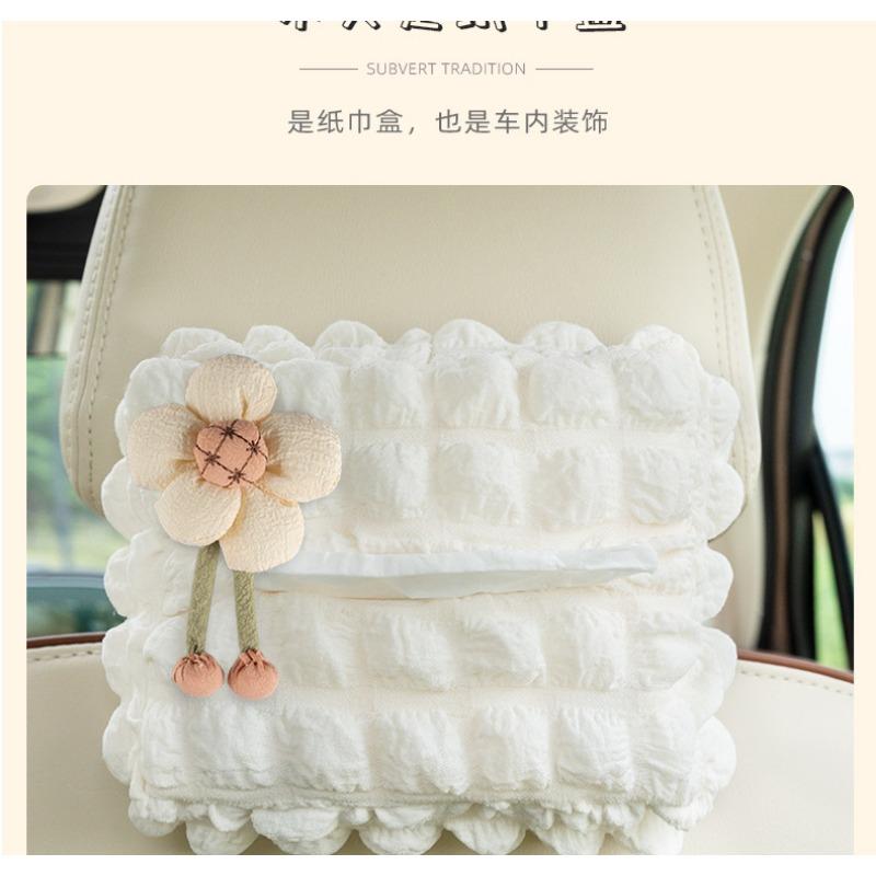 Creative Puff Grid Multifunctional Car Tissue Box Cute Decorative Tissue Holder For Automobile