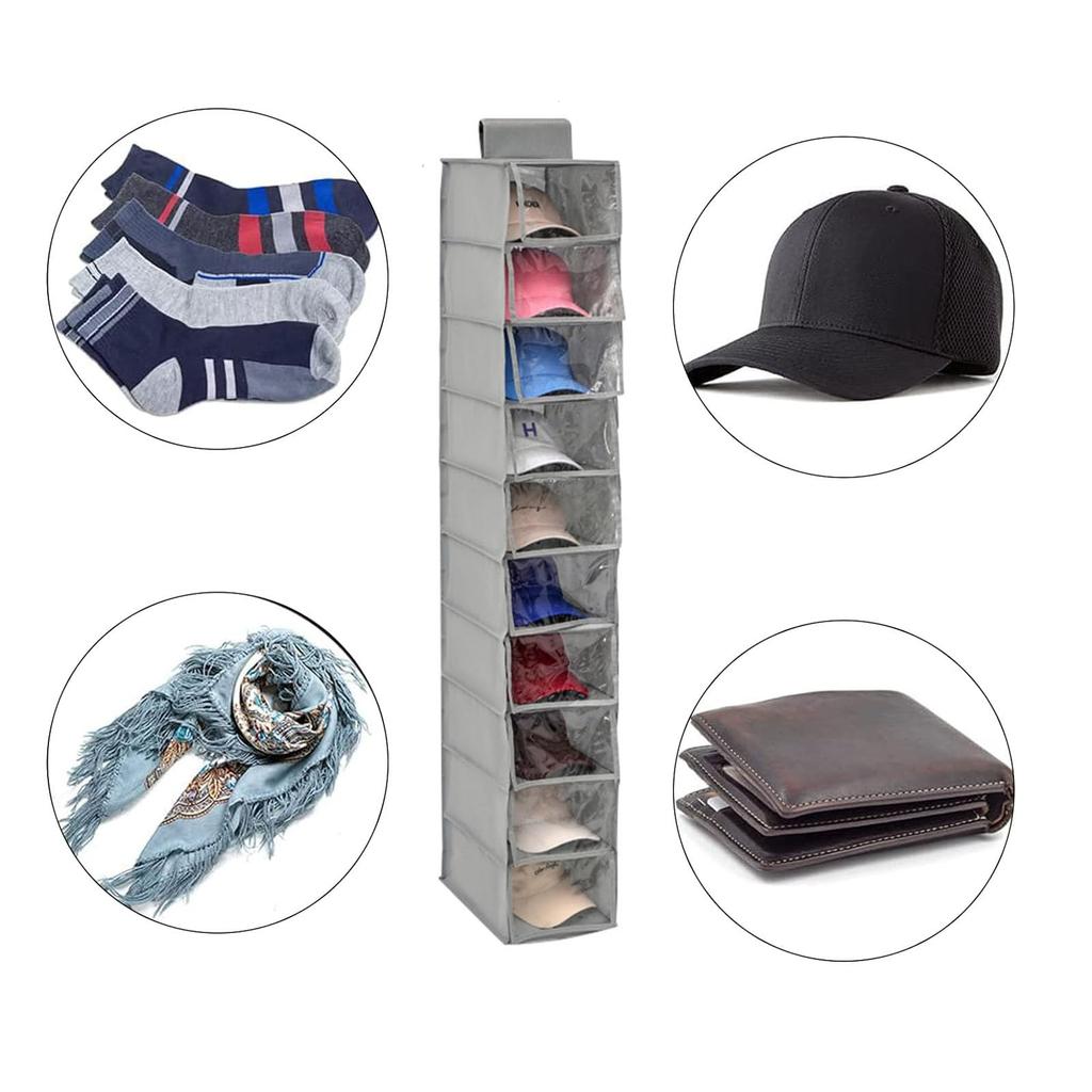 Yhmabc Large Capacity Hat Storage Hanging Storage for and Clothing Dust 10-Tier Unit, Hats, Socks, Scarves, Wallets, (with Cover)