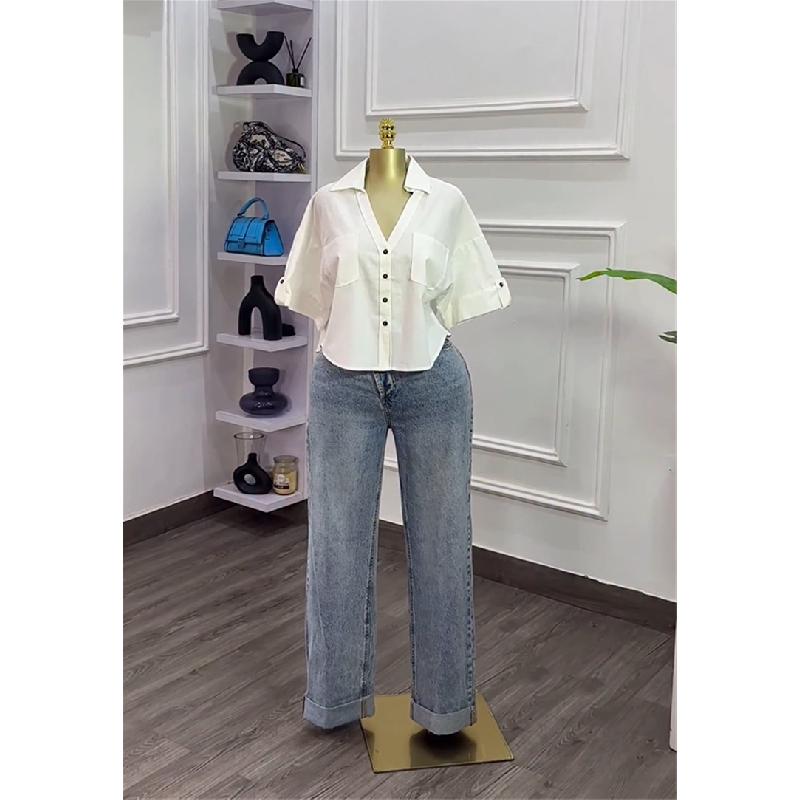 Women's 2026 Summer New Design Loose Fit Versatile Fashionable Short Collared Shirt Top