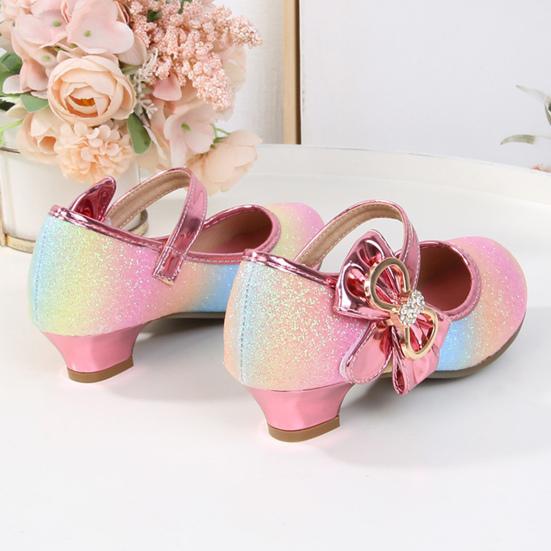 Girls Princess Flats Low Heel Dress Shoes Mary Glitter Wedding Party Sparkling Bow