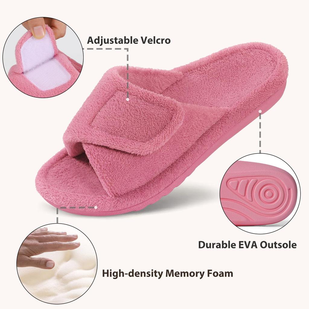 Fashion Comwarm Winter Women's Coral Fleece Orthopedic Slippers with Arch Support Velcro Adjustable Open Toe Shoes for Plantar Fasciitis