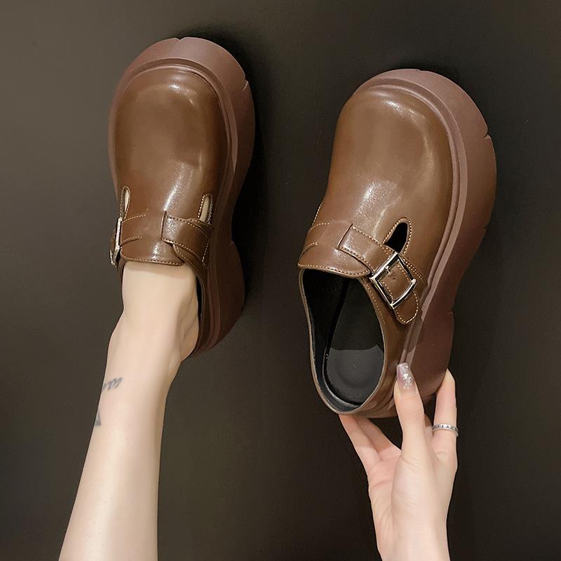 

Женские полутапочки с толстой подошвой и завышенной талией на лето 2024 года, новые однопедальные наружные тапочки без каблука 40 темно-коричневого