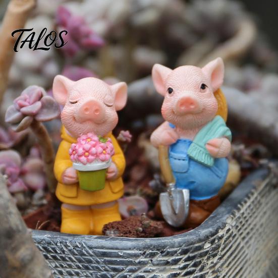 2PCS Micro Landscape Ornaments, Mini Pig Figurines, Durable Resin Waterproof Ornaments, for Potted Plant Landscaping