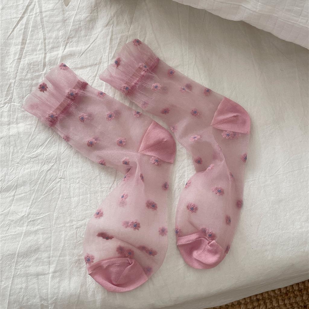 Calcetines transparentes de mujer con estrellas de colores, ultrafinos, de nailon, sueltos, largos, de verano, de malla con encaje
