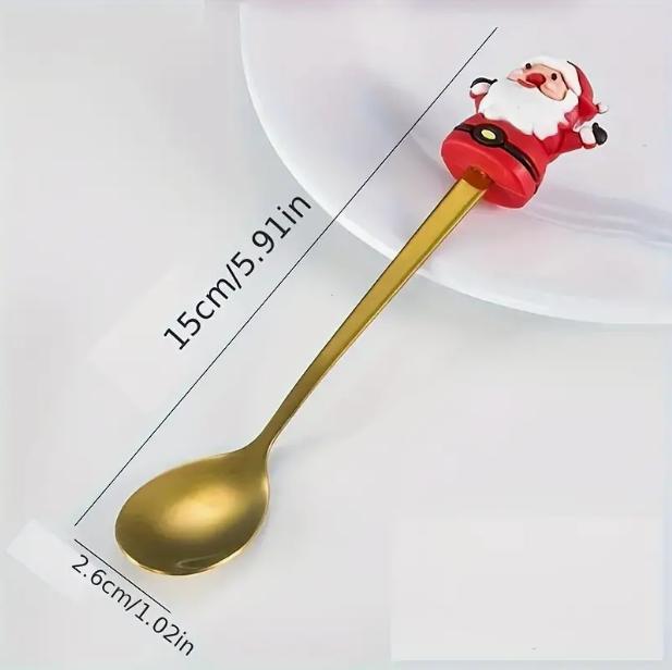 1pc Father Christmas Stainless Steel Coffee Spoon Festive Christmas Cutlery Rustproof Holiday Christmas Gift Home Stirring Spoon