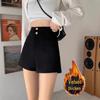 Women's Black High Waist Fleece-Lined A-Line Bootcut Shorts - Slimming Casual Spring Fashion