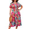 Waist-slimming Lace-up A-line Floral Dress