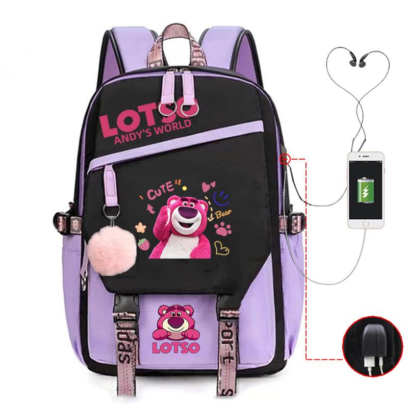 Strawberry Bear Lightweight Ridge Protection Student School Bag Usb Trend Reduction Backpack Campus Leisure