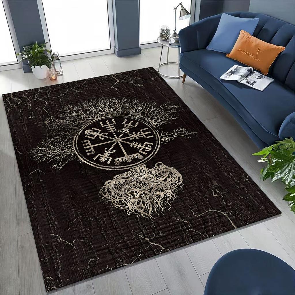 Nordic Viking Warrior Symbol Valhalla Valknut Rune Moto Rug for Bedroom Living Room Sofa Home Doormat Decor,Non-slip Floor Mat