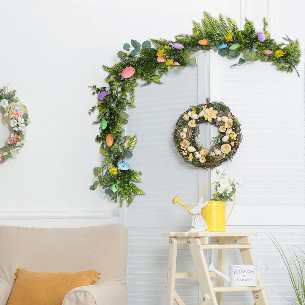 Easter Garland Decor Spring Ornament Holiday Decorations Rustic Artificial Easter Eggs Garland For Home Indoor Wall Fireplace
