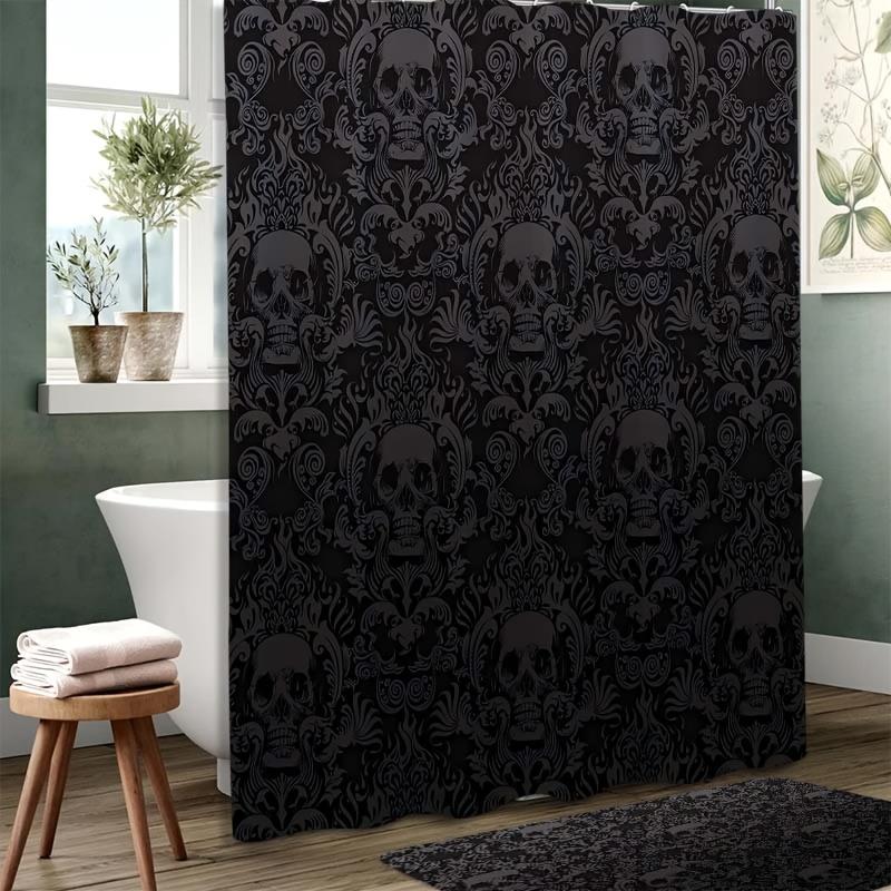 Eternal Gothic Elegance Wall Tapestry for Bold Home Decor, Featuring an Intricate and Haunting Design of Repeating Skulls