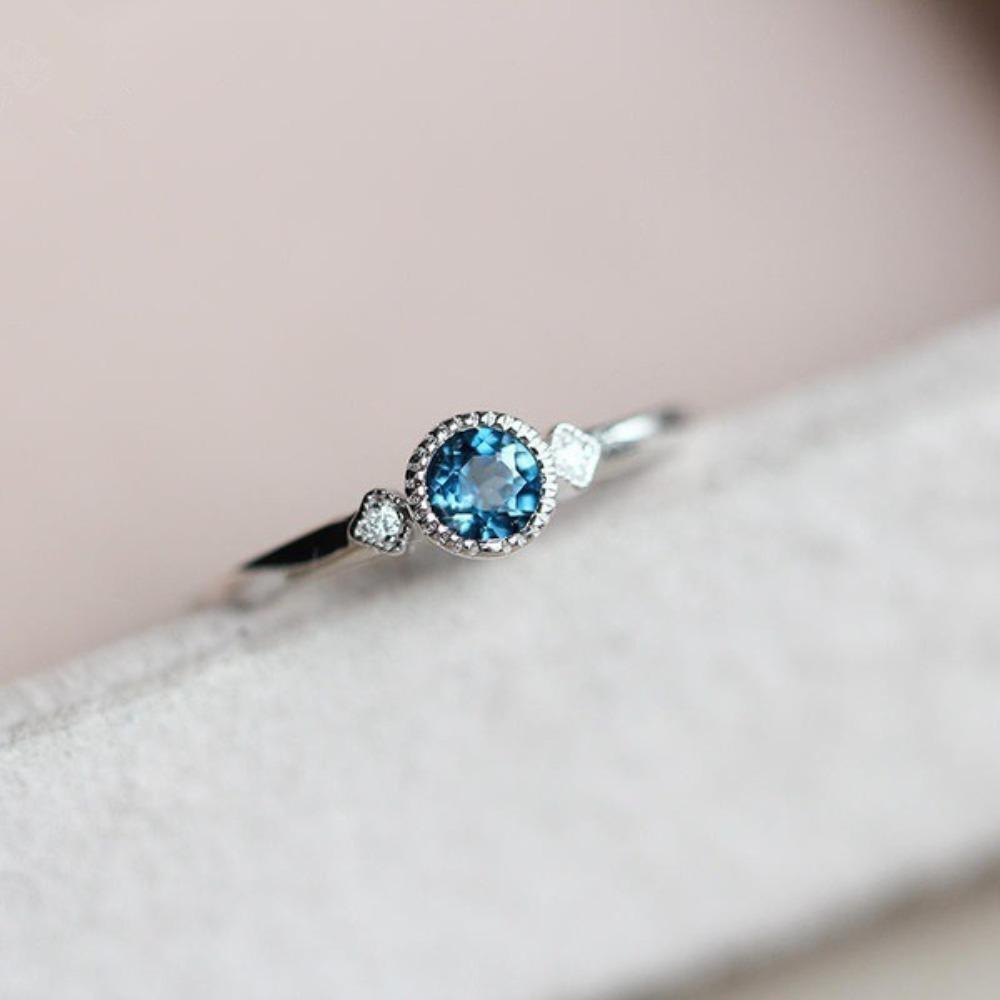 Elegant Blue Topaz and Diamond Ring for Women Round CZ Pinky Band Stylish Finger Jewelry Gift