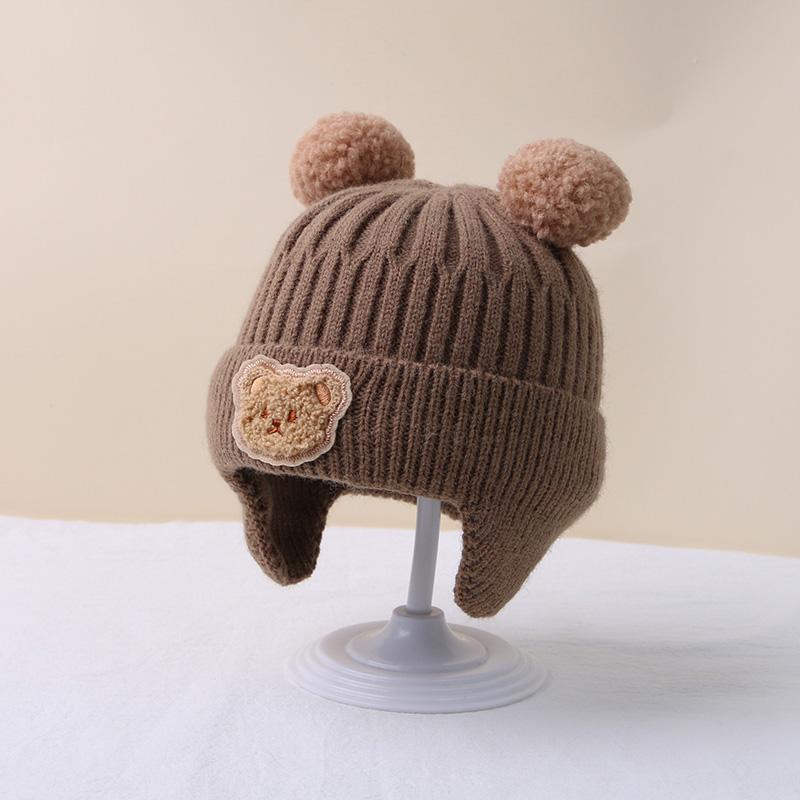Bear Ear Knit Wool Hat for Baby Cute Cartoon Infant Ear Protection Cap Winter Warm Kids Boy Girl Earflap Beanies