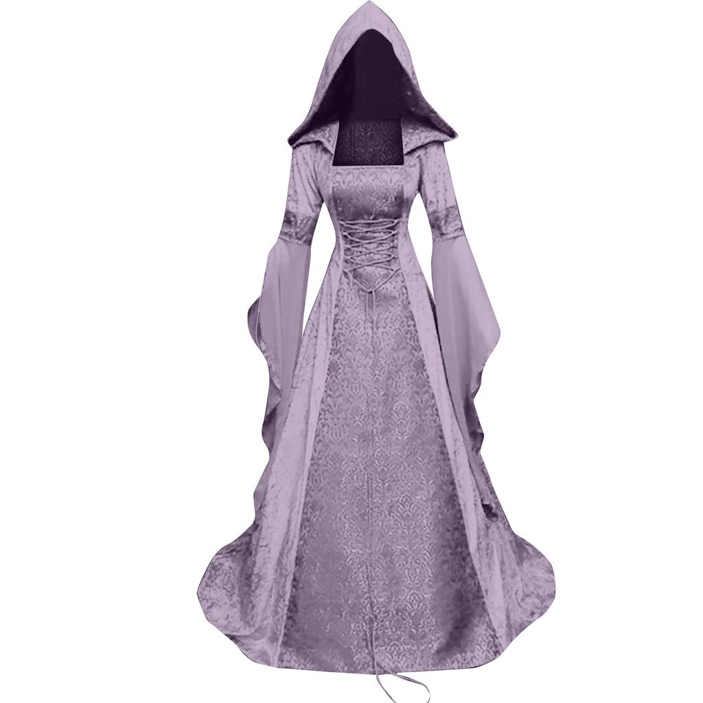 Women Medieval Costumes 19th Century European Dress Vintage Victorian Gothic Princess Dresses Ladies Hooded Long Dress Vestidos
