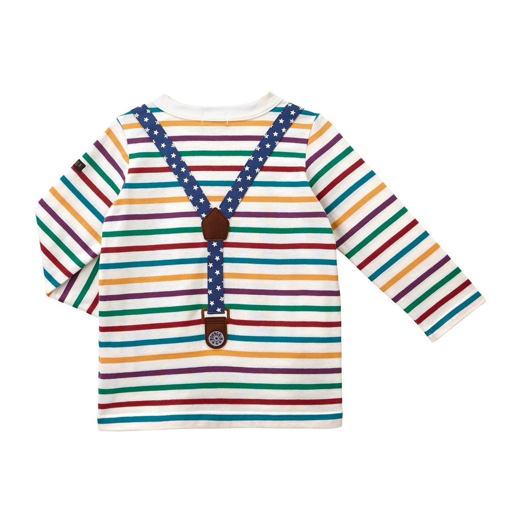MIKI HOUSE Double B Long Sleeve Striped Bear Made in for Boys and Multicolor T-Shirt, Design, Lightweight, Japan, Girls, Baby, Kids, Children's