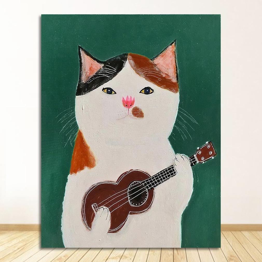 Piano Girls Canvas Posters and Prints Figure Creative Wall Pictures for Living Room Decoration Cartoon Cat Painting Art
