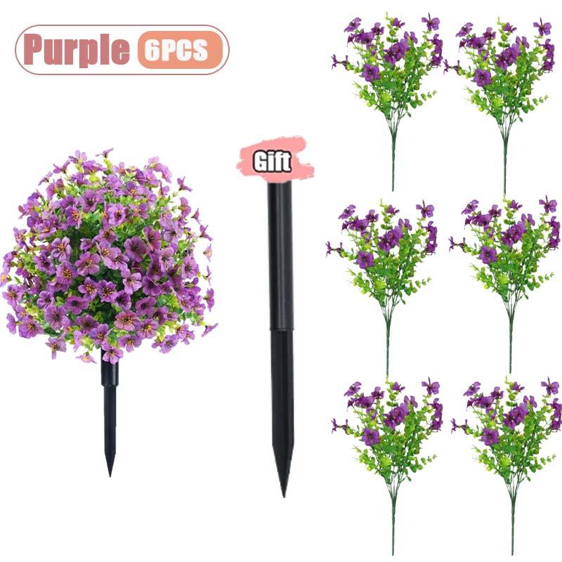 

6PCS Multi Scene Artificial Flowers Outdoor UV Resistant Silk Violet Faux Eucalyptus Plants Indoor Garden Porch Home Decor