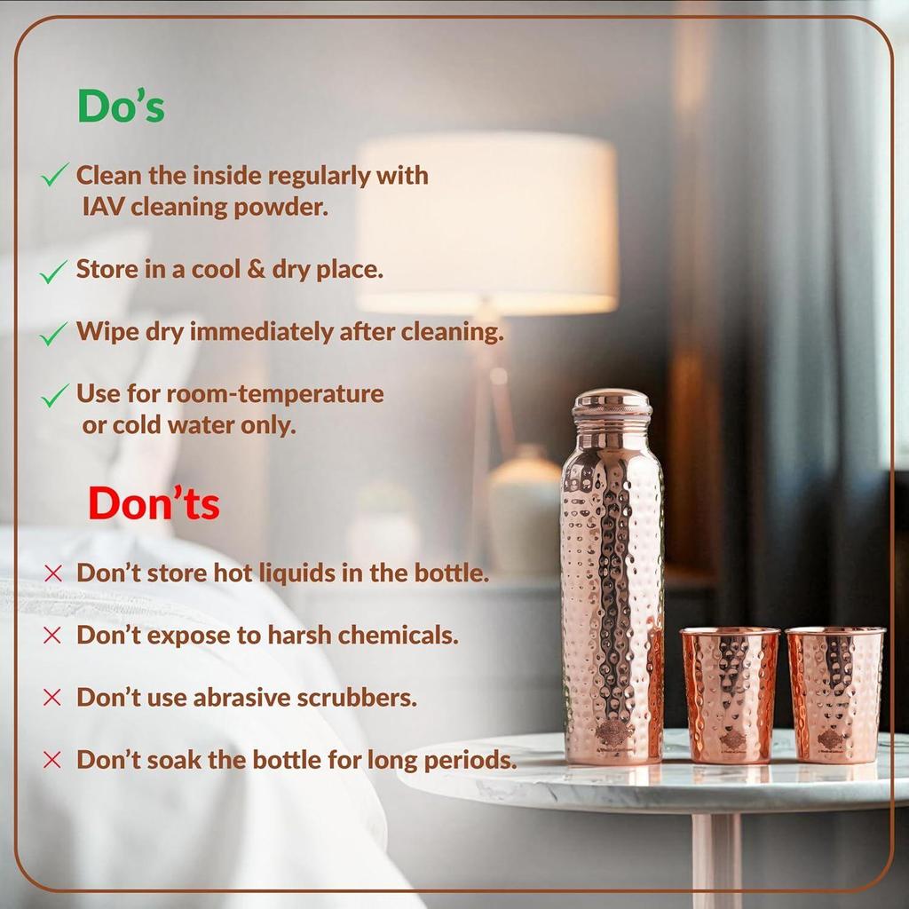Pure Copper Drinkware Gift Set of Hammered Design 1 Bottle & 2 Glass With Gift Box, Gift Item for Diwali, Bottle-1 Liter & Glass-300 Ml