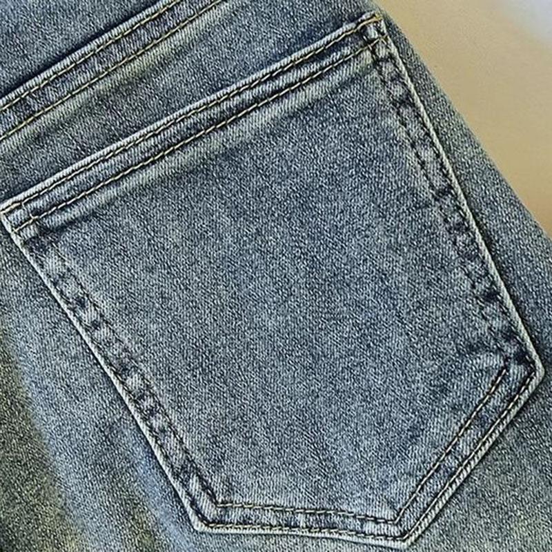 Vintage Style Curled Edge Straight Leg Jeans Women Summer Solid Color Elegant Denim Pants Female Loose High Waist Women Pants
