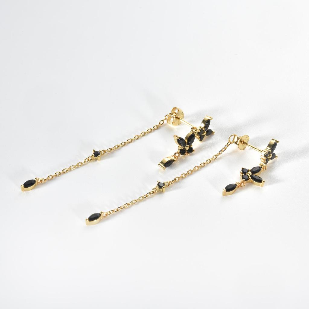 ANDYWEN 925 Sterlingsilber Gold Klar Schmetterling Zirkonia Kette Hängeohrring Feiner Schmuck Rock Punk Mode Kristallclips Hochzeit