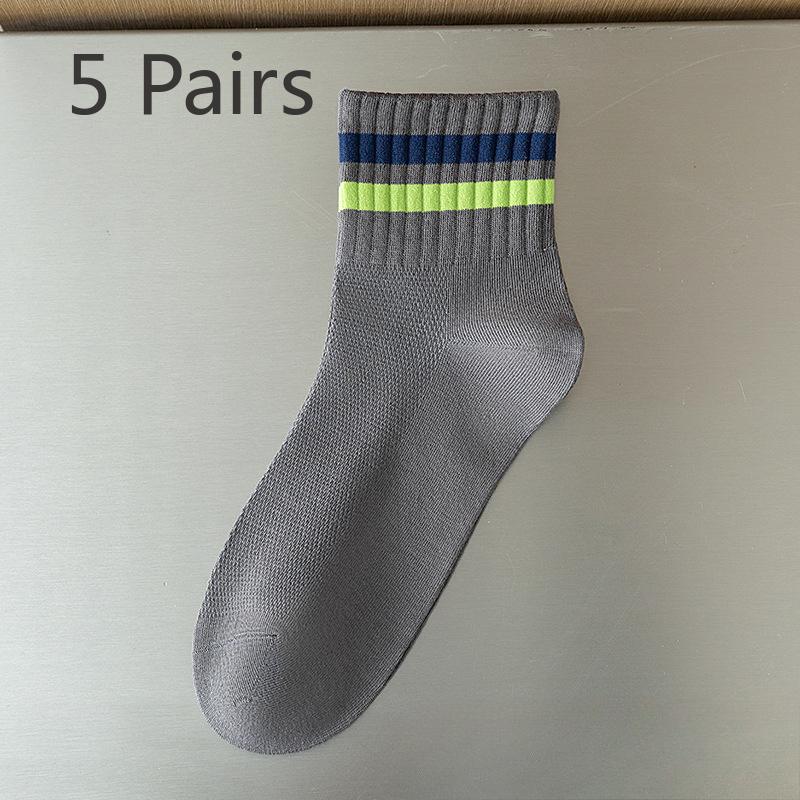 

5 пар мужских летних тонких полосатых спортивных баскетбольных влагоотводящих дезодорирующих носков короткой длины 5 Pairs темно серый