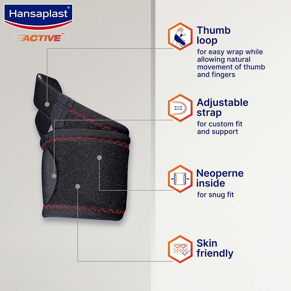 Hansaplast Active Wrist Support for Men & Women|1 Unit|One Size Fits Most|Neoprene Wrist Band Supporter for Long Lasting Pain Relief & Stability|