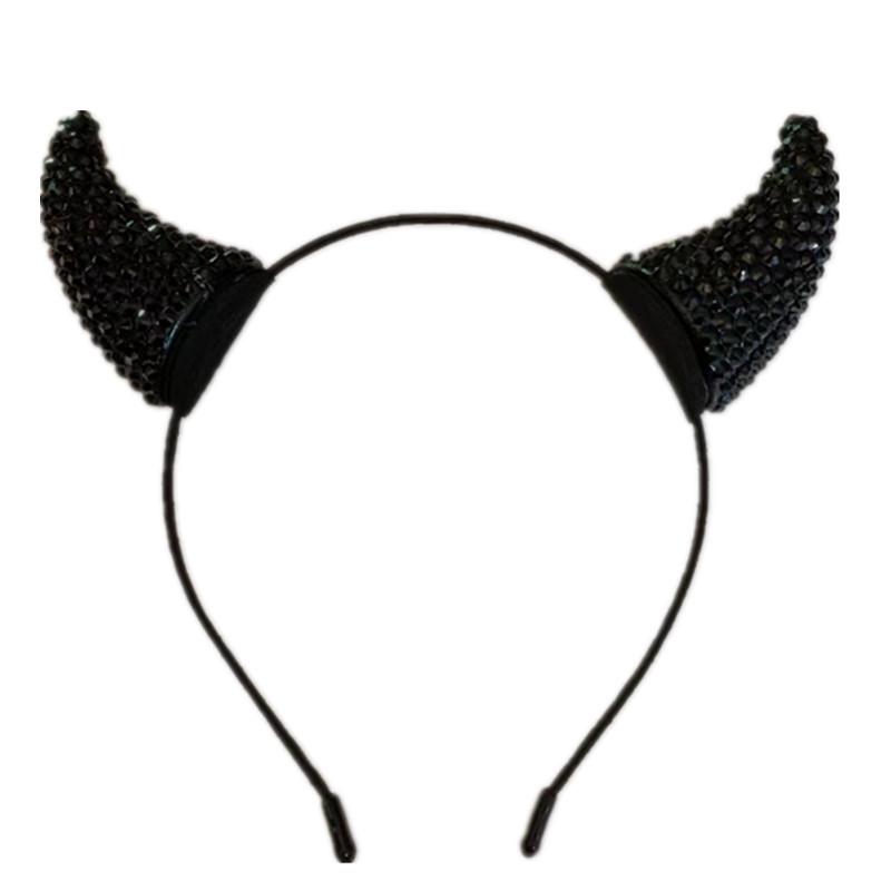 Halloween Demon Cow Horn Rhinestone Headband: Women's Celebrity Hair Clip and Accessory.