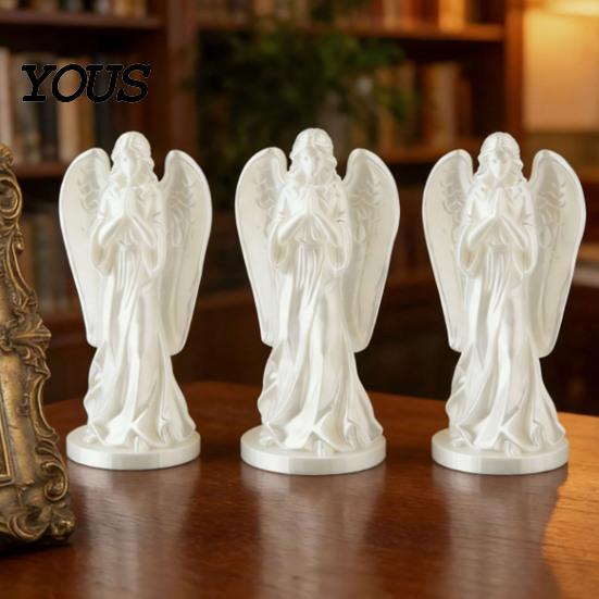 Office Table Decor 3D Printed Angel Figurine Statue, Vintage Desk Ornament with Flowing Robe & Desktop Wing, Matte Finish Art Sculpture for