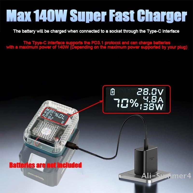 Li-ion Battery Adapter Converter Portable Quick Charging Socket Adapter Converter 140W Type-C Interface Digital Display Adapter