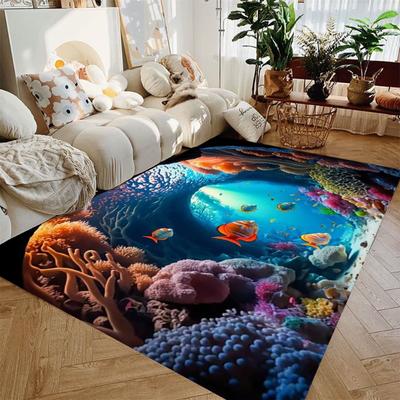 Großer Doppel-Szenen Ozean Teppich Strand Sonnenuntergang und Unterwasserwelt Wohnzimmer Schlafzimmer Einzigartige Deko Teppich Heimdekoration Matte