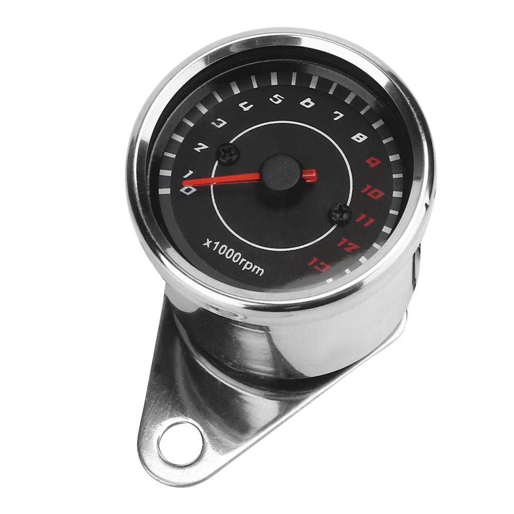 Motorcycle Tachometer, Universal Motorcycle Backlight Tachometer Speedometer Aluminum Gauge Replacement (Silver Housing Black Dial)
