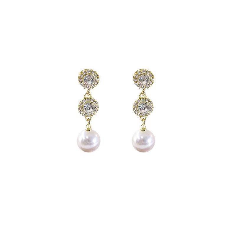 Elegant Retro Zircon & Pearl Diamond Earrings for Women – French-Inspired High-End Design