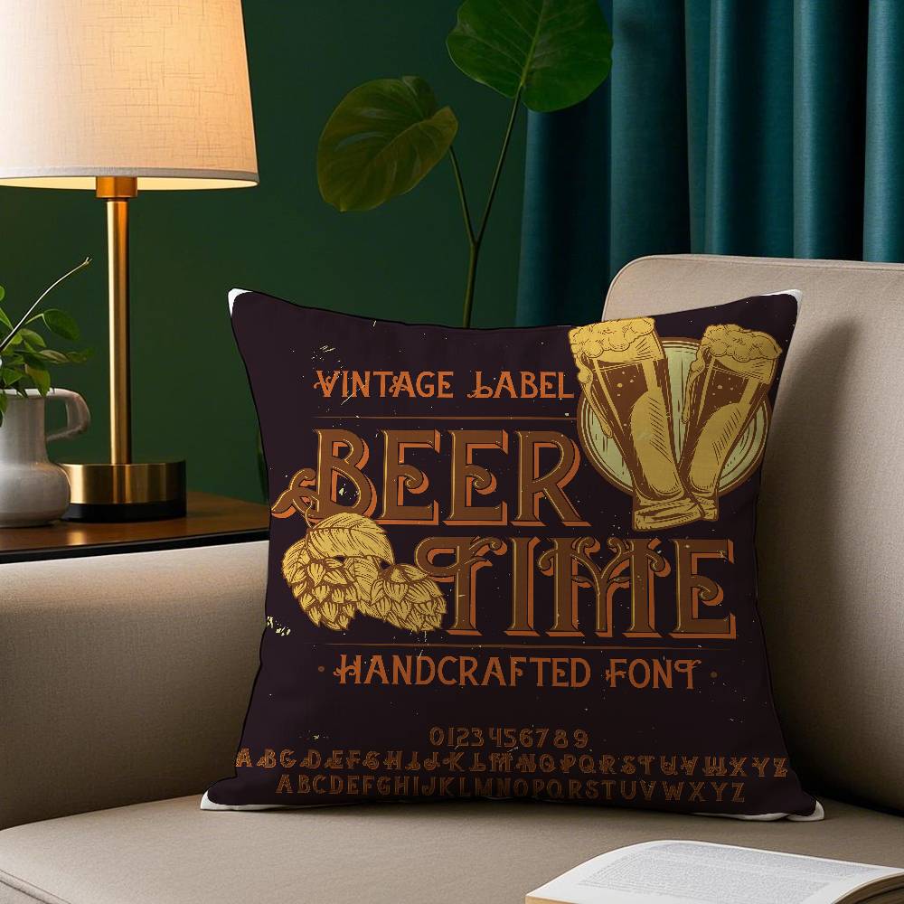 Beer Wine Retro Style Pillow Case Short Plush Print Cushion Cover Square Throw Pillow Covers Sofa Home Decor