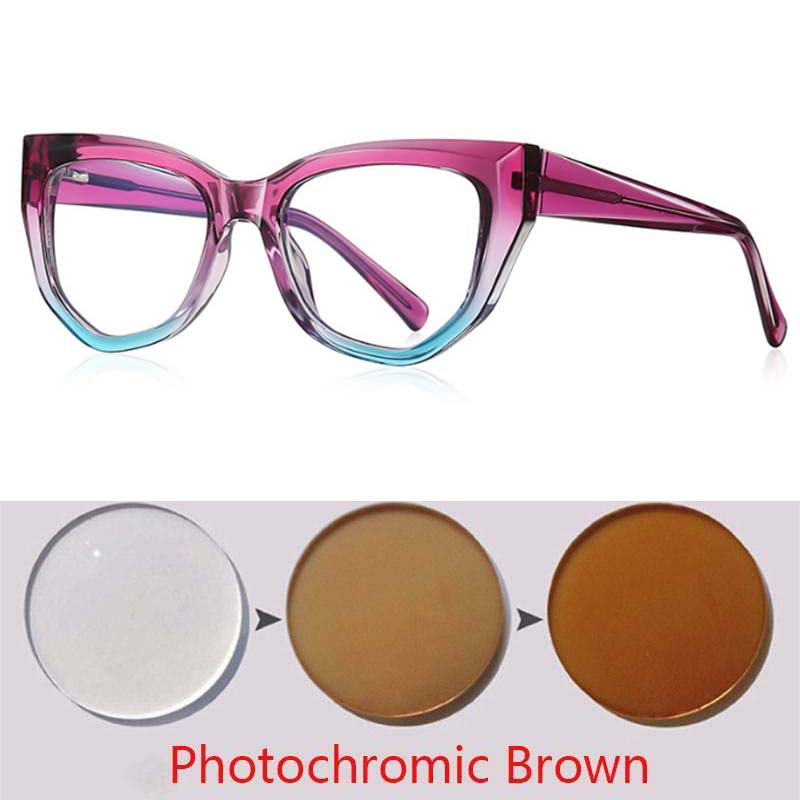 Polygon Cat Eyes Photochromic Glasses Women Myopia Eyeglasses Students Short Sight Eyewear 0 -0.5 -1 -1.25 -1.5 -1.75 -2.0 To -6
