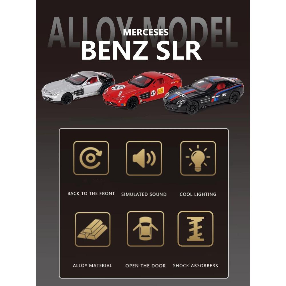 1/24 Mercedes-Benz SLR Legierungsauto Modell Sound und Licht Pull Back Kinderspielzeug Sammlerstücke Geburtstagsgeschenk