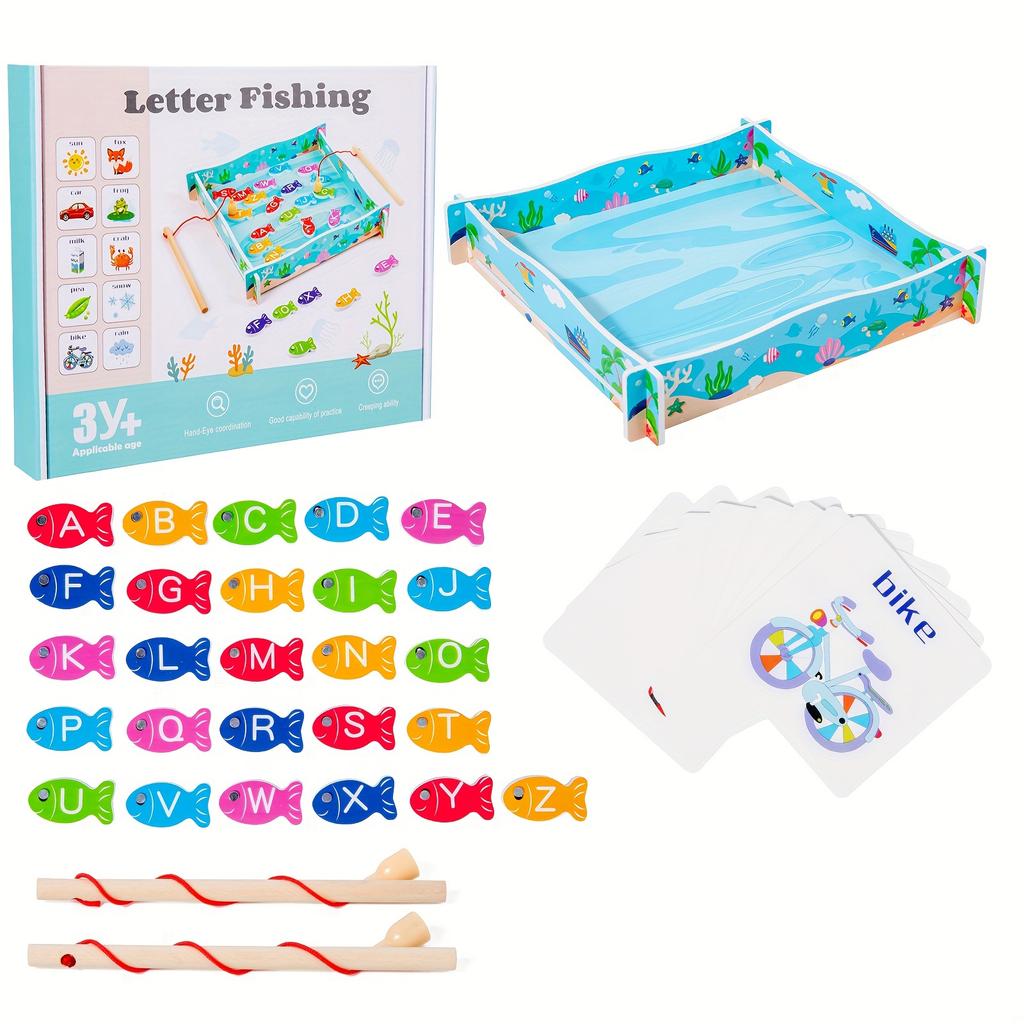 Wooden Magnetic Fishing Game Gift For Toddlers Kids Educational Toy With Letter