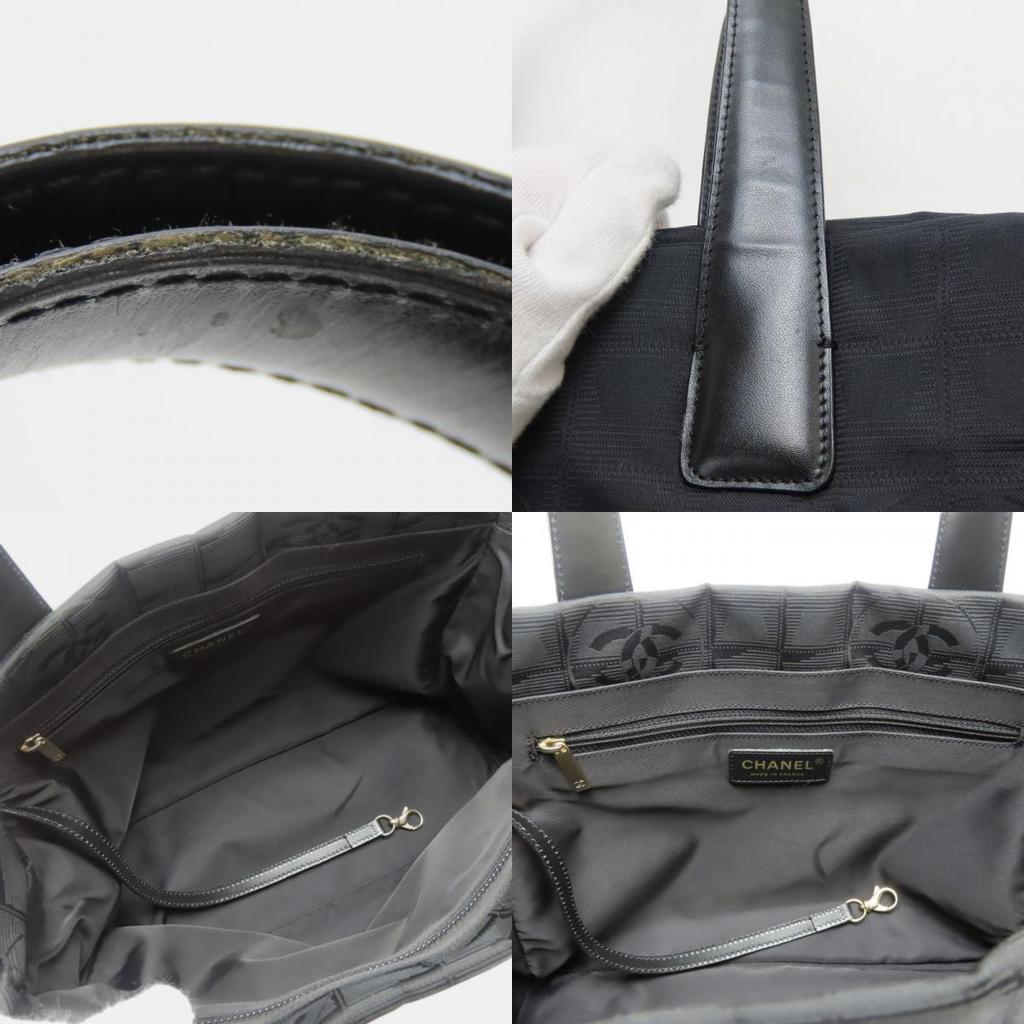 Used CHANEL Tote Bag PM New Travel Line Jacquard Nylon/leather Black COCO Mark