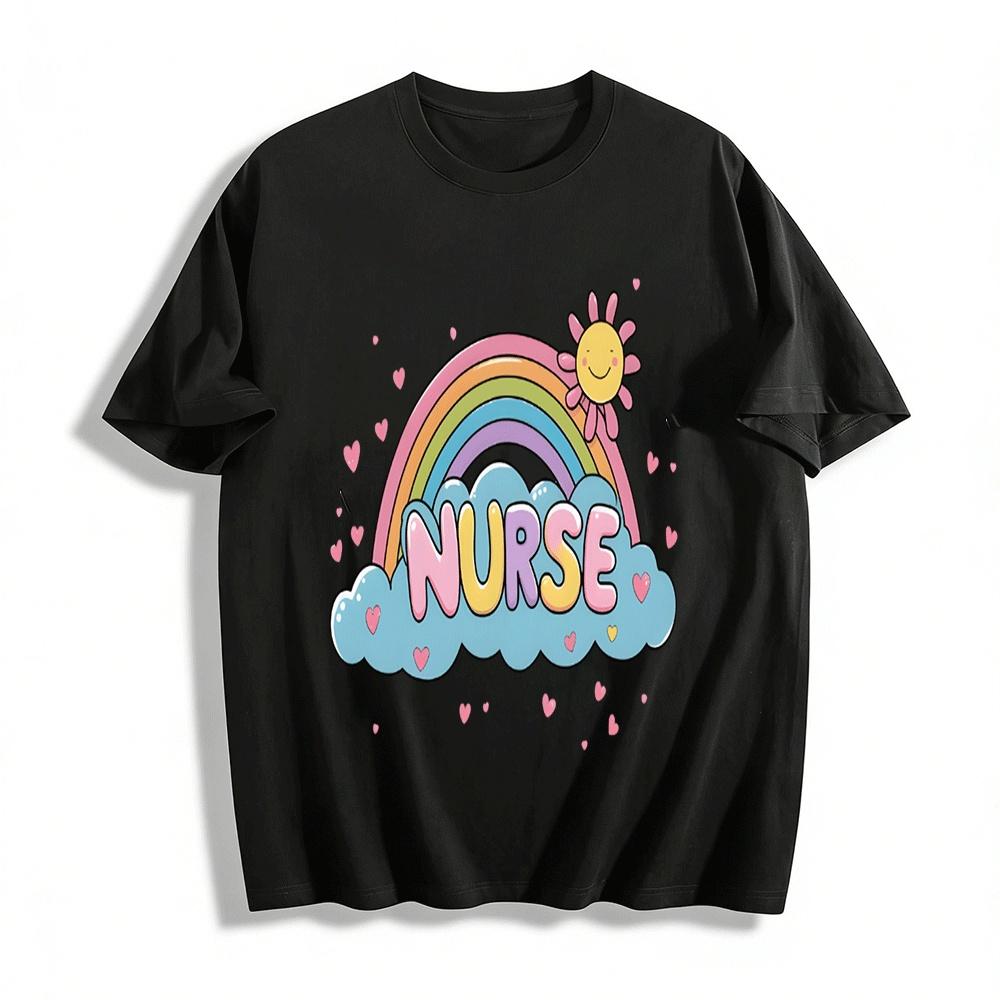 

Cute Rainbow Nurse Print Casual Top For Medical Staff Pure cotton T-shirt XXS