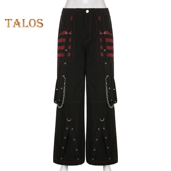 Women Pants High Waist Color Block Wide Leg Casual Trousers Loose Fit Retro Cool Long Pants Streetwear