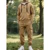 New, Autumn/Winter, Men's, Velvet Hoodie, Fashion, Hoodie, Zipper, Multi Pocket, Work Pants Set